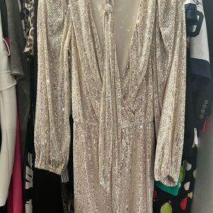 Altar'd State Gold Sequin Gown with Plunge Neckline